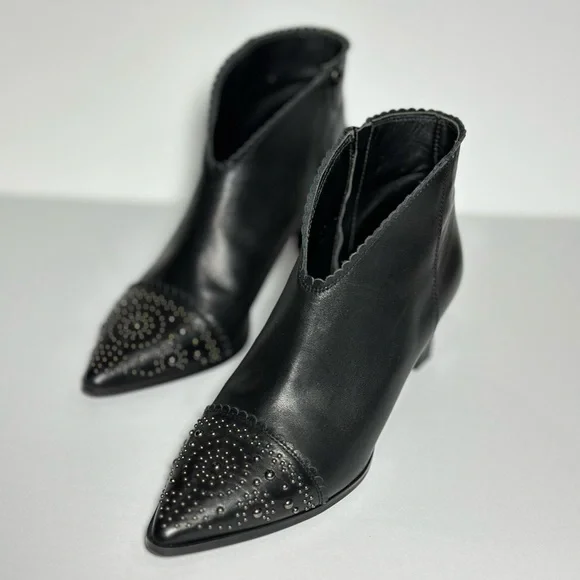 Javiera Booties Boots 2201 Studs Leather Ankle Boots Pointy Toe Heel Zip Spain - Picture 6 of 16